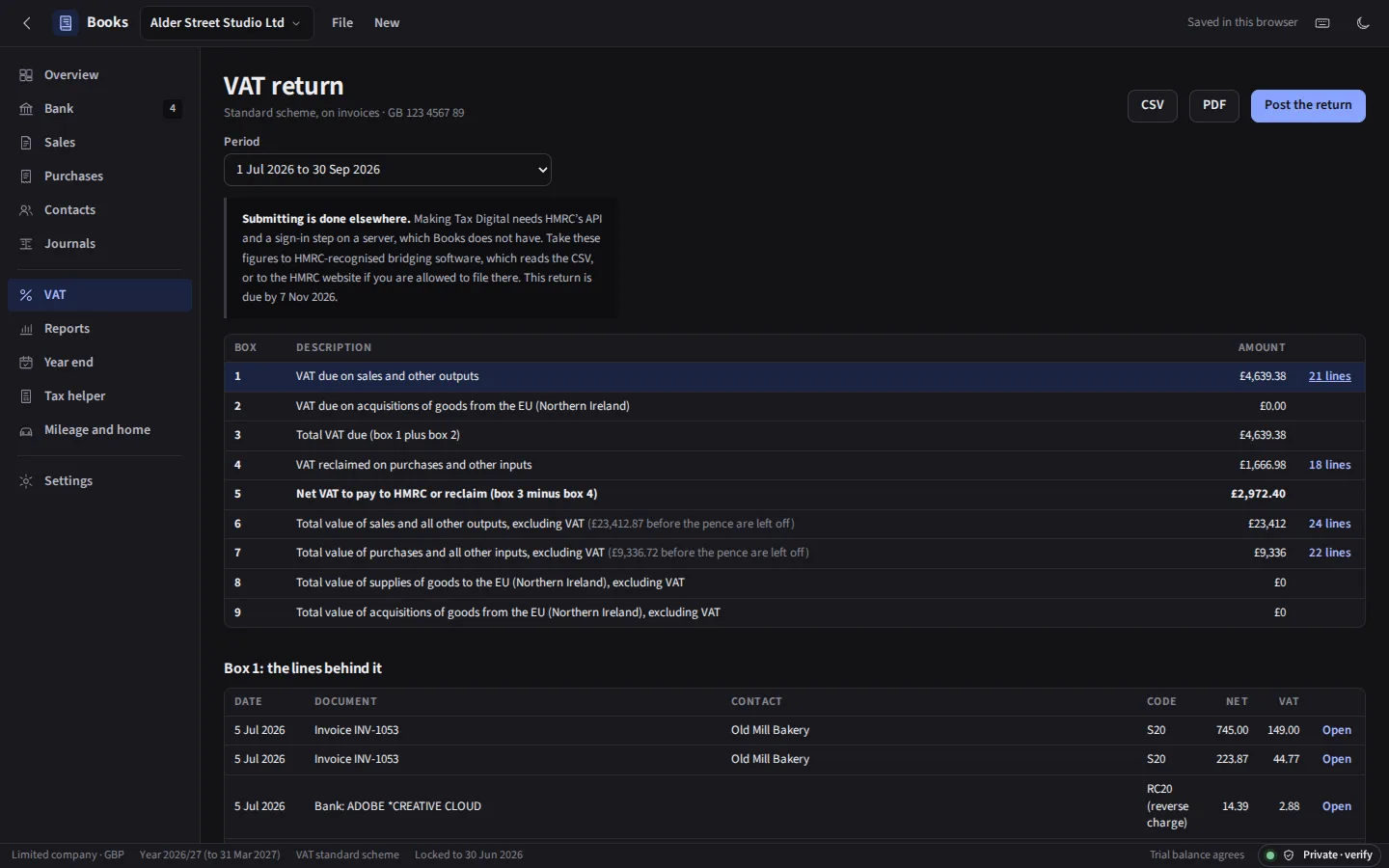 The same VAT return in the dark theme
