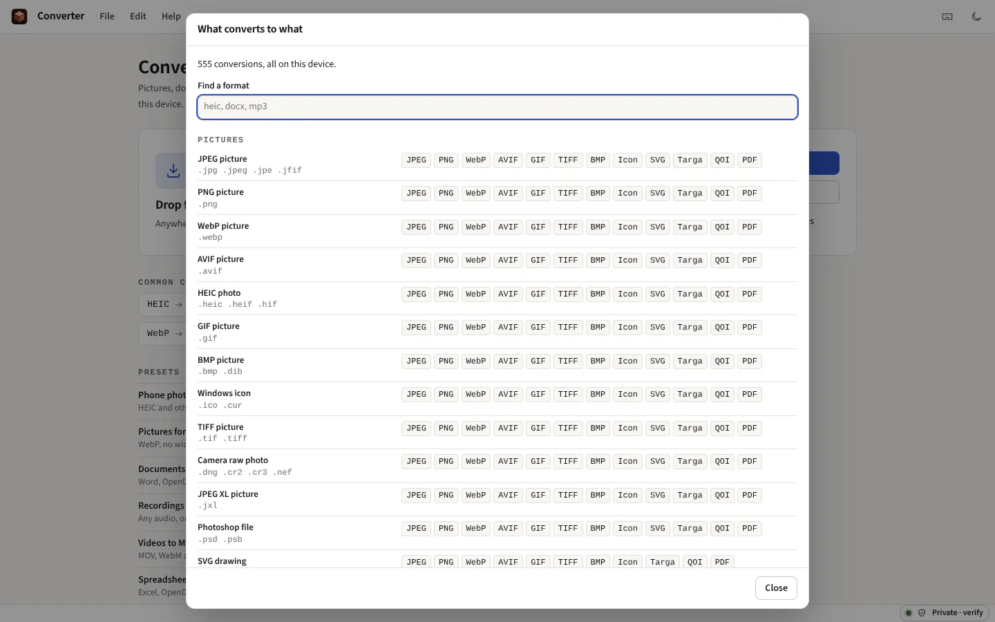 What converts to what: every kind of file, by family, with the formats it can become
