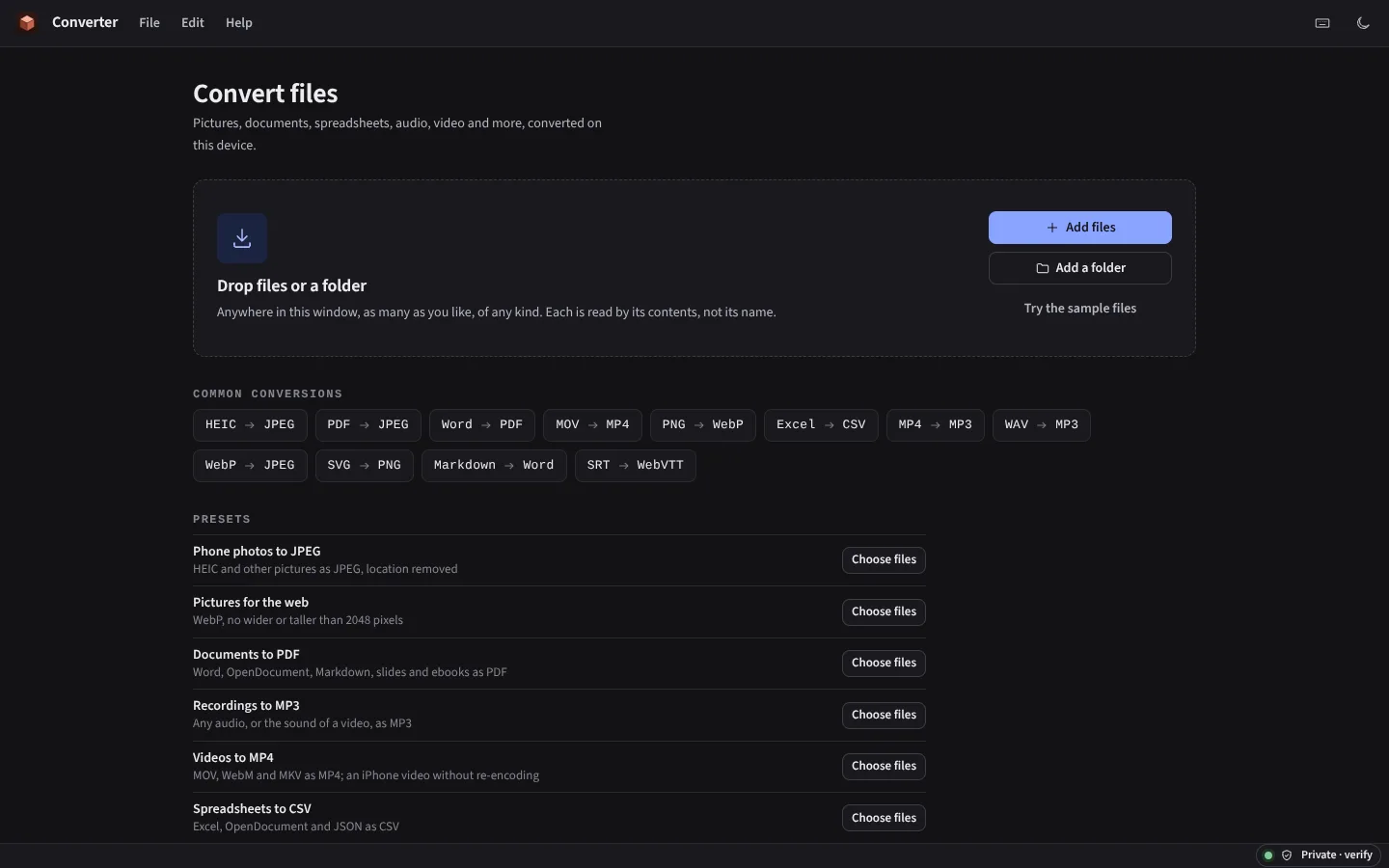 The same start in the dark theme