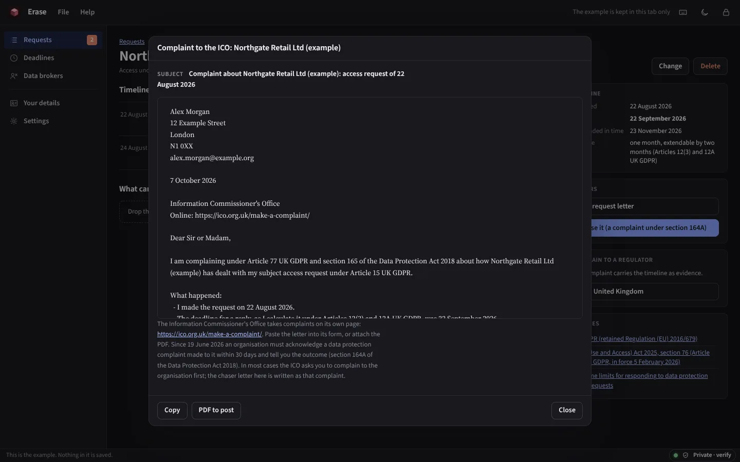The same complaint in the dark theme