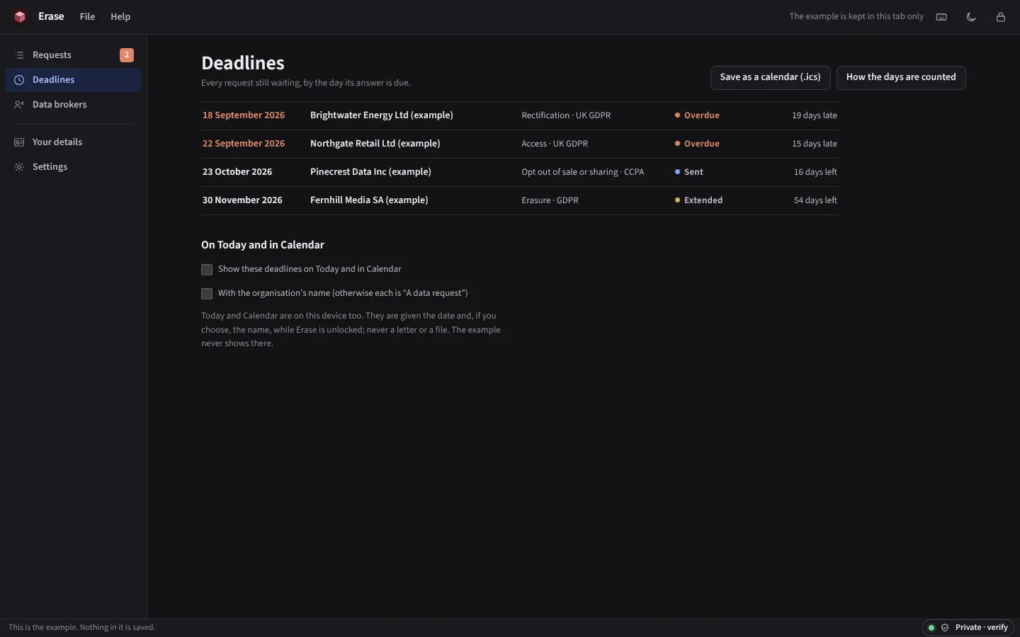 The same list in the dark theme