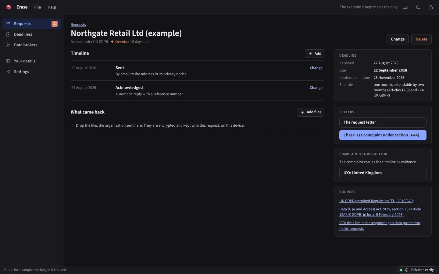 The same request in the dark theme