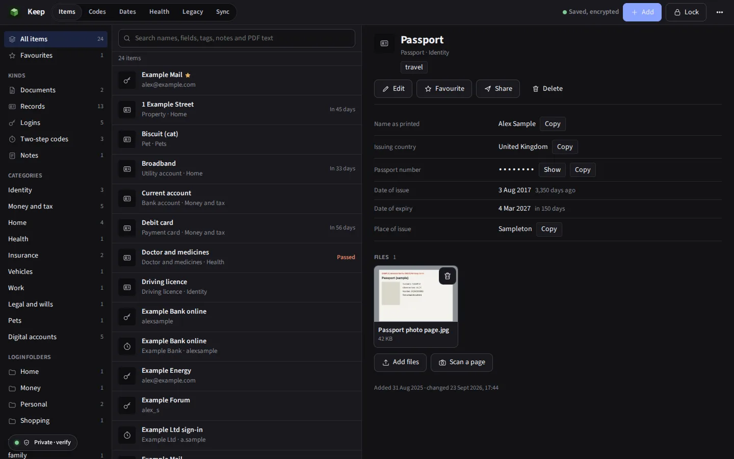 The same view of Keep in the dark theme