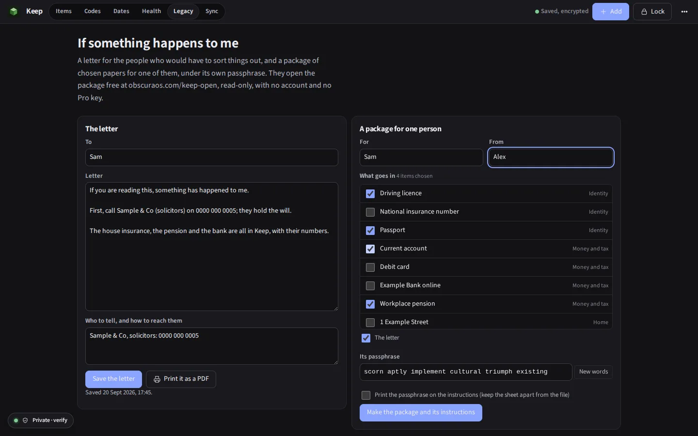 The same legacy screen in the dark theme