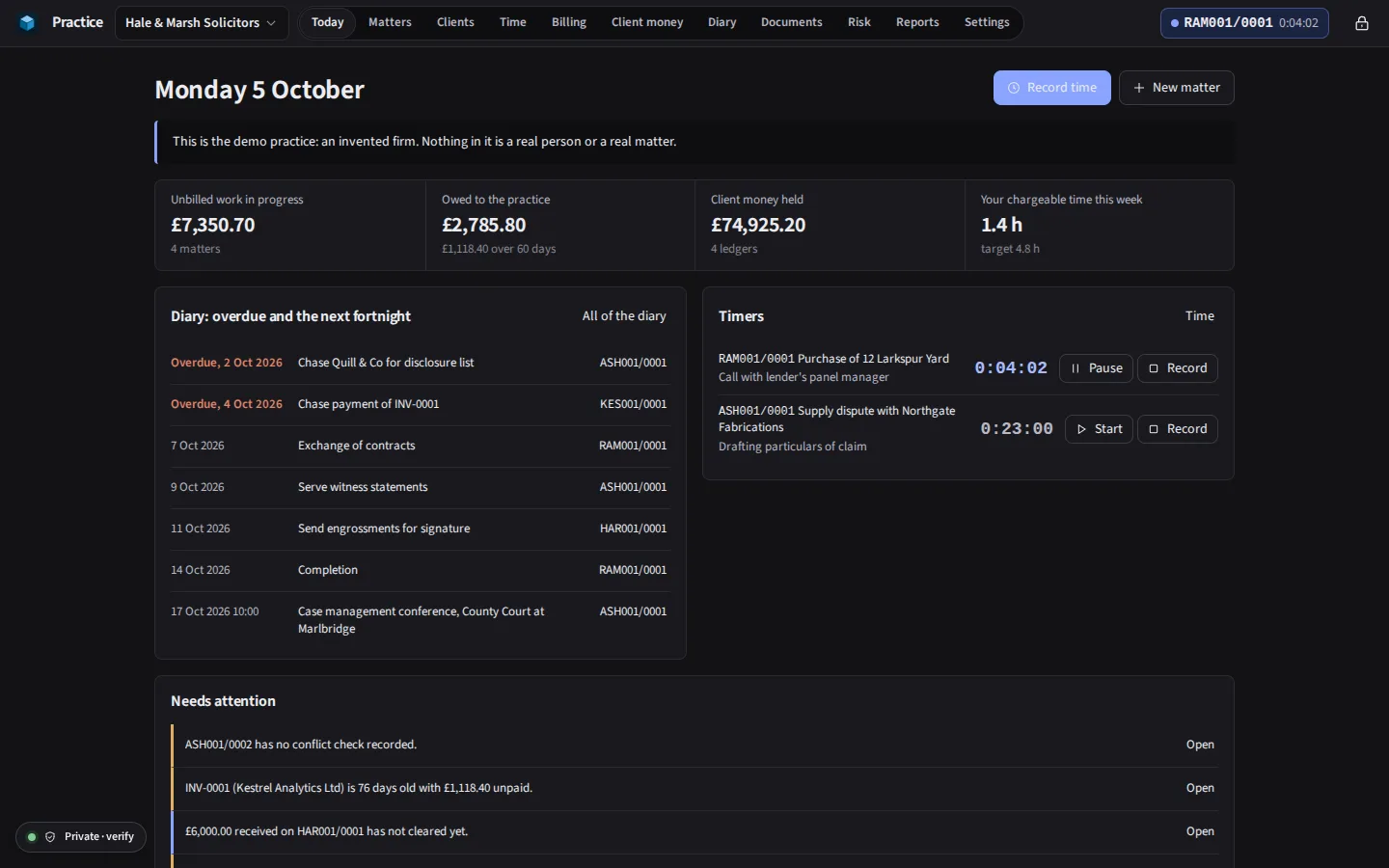 Practice in the dark theme: the same Today screen