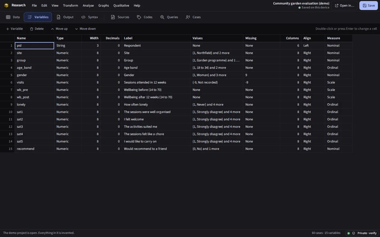 The same variable view in the dark theme