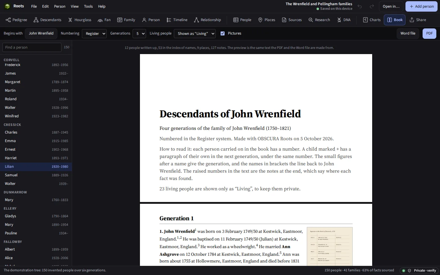 The same book preview in the dark theme