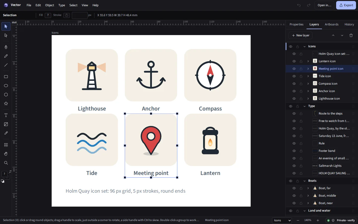 The same icons and layers in the dark theme