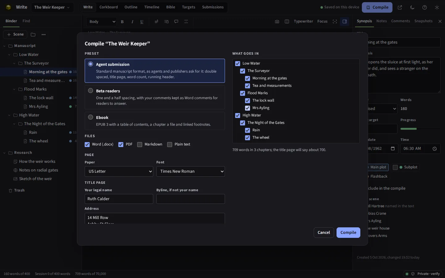 The same compile window in the dark theme